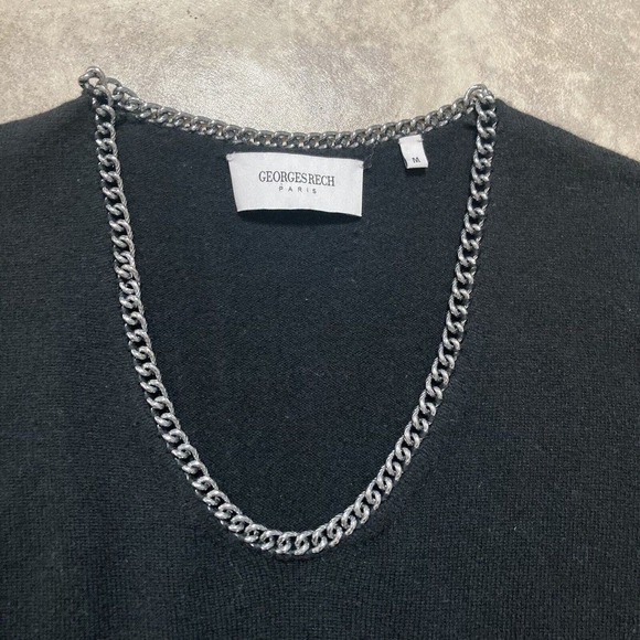 Georges Rech Paris Sweater Womens Medium Black Cashmere Wool Chain Neck - Picture 2 of 12